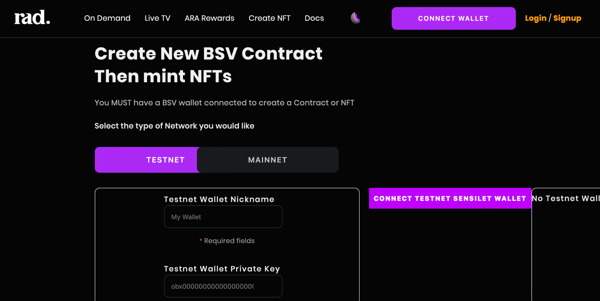 Create new BSV Contract then mint NFTs